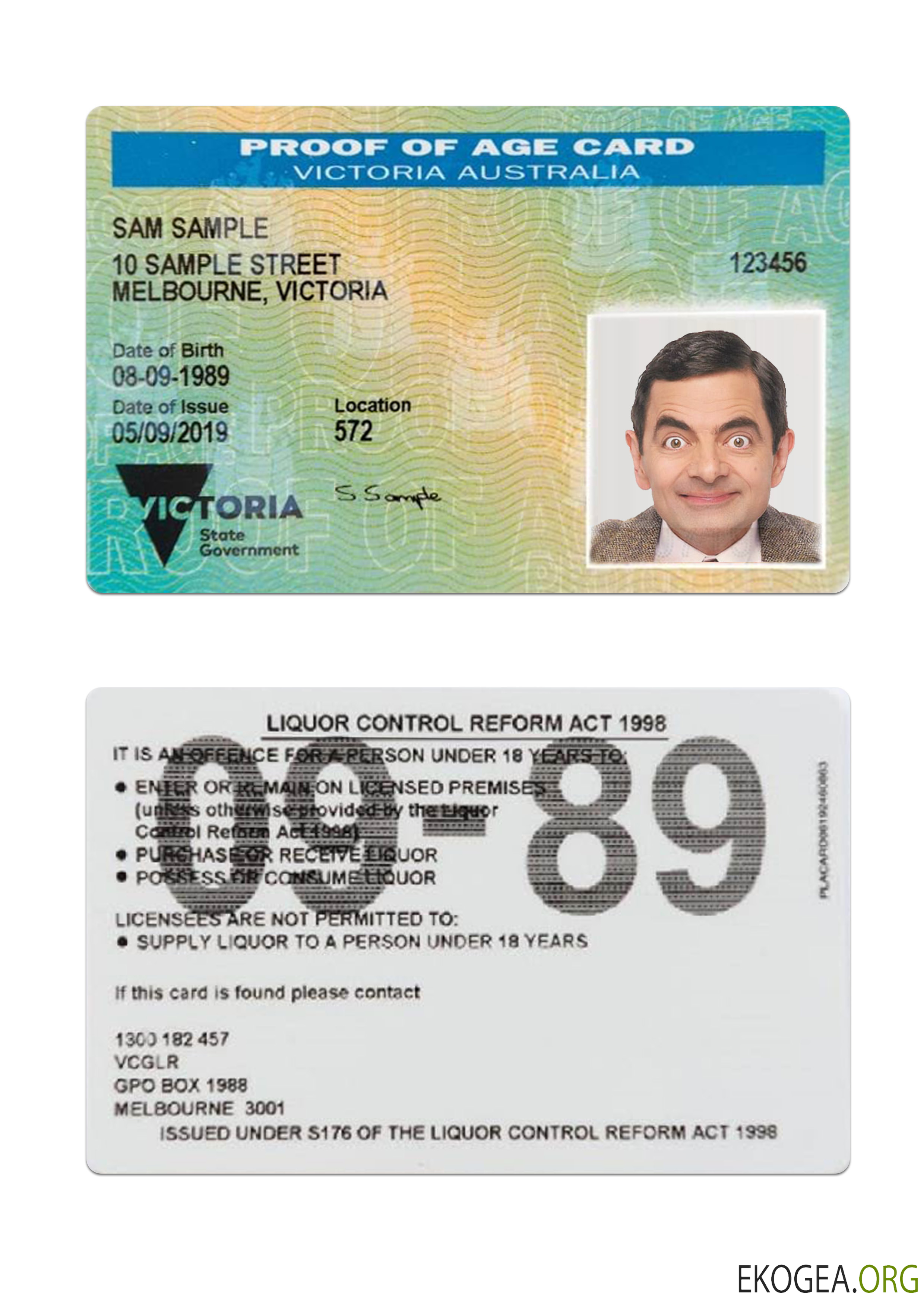 Carte de preuve d'âge Australie Victoria